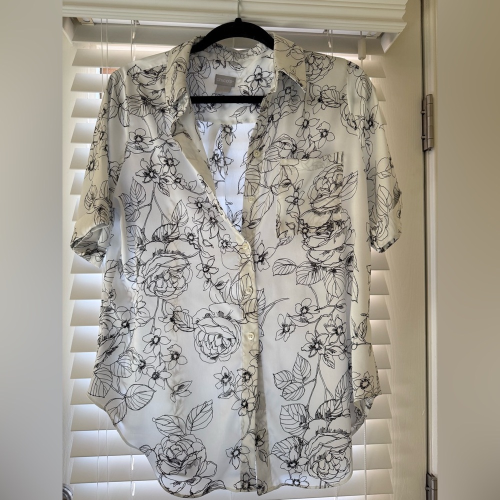 Chico's Black and White Floral Button Down Shirt